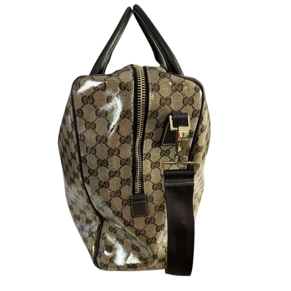 GUCCI Brown Leather &Crystal GG Logo Travel Bag #2258 - Picture 5 of 8